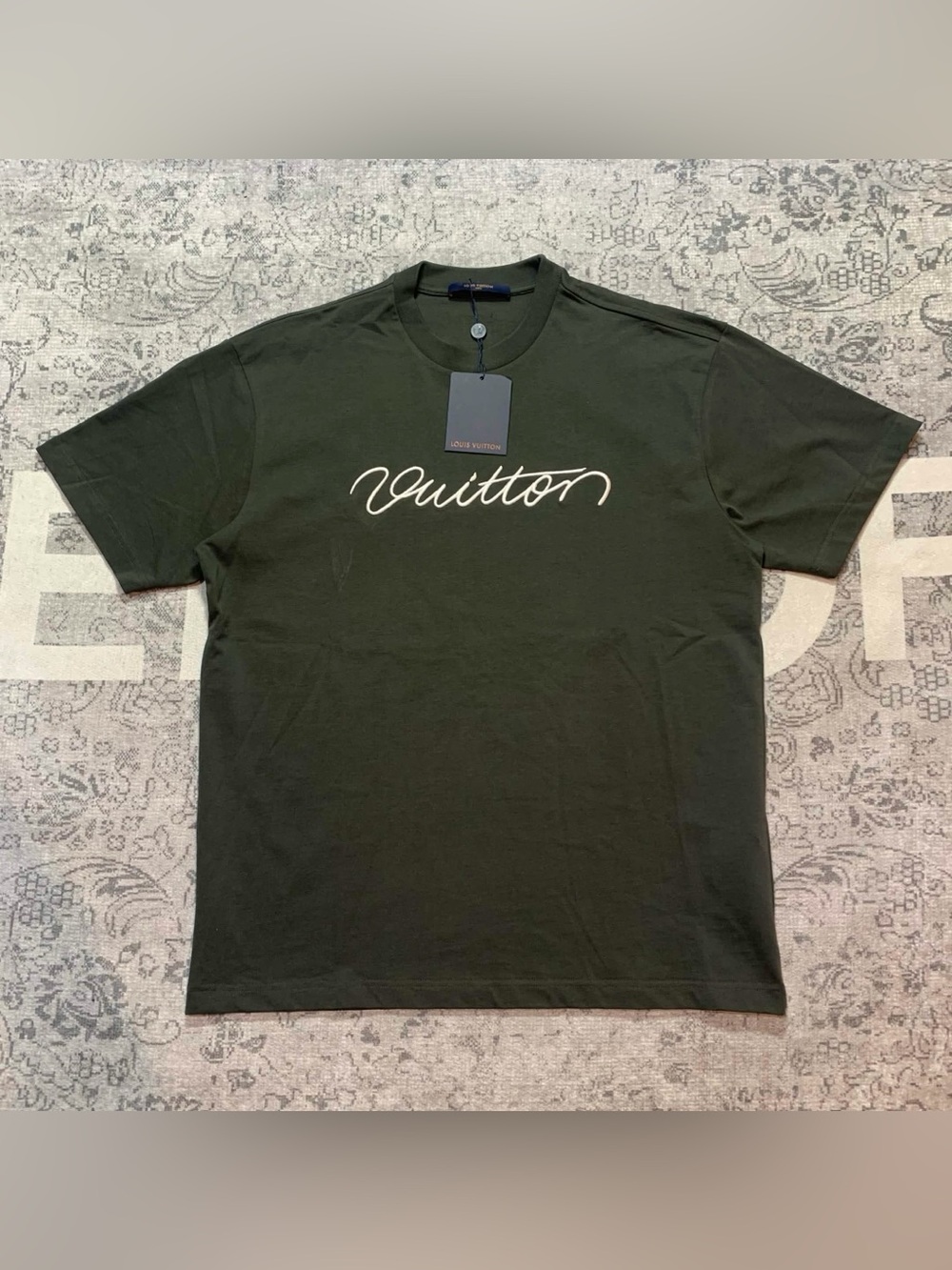 Louis Vuitton Men's Dark Olive Script Logo T‑Shirt